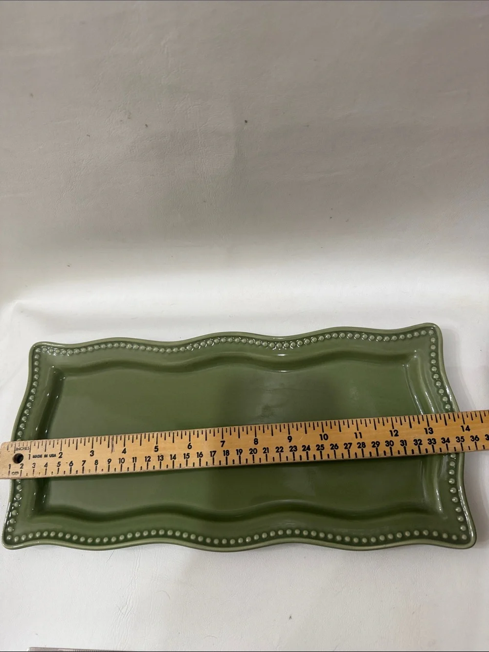 Princess House Pavillion Olive Green Ceramic Vanity Serving Tray Beaded Edge